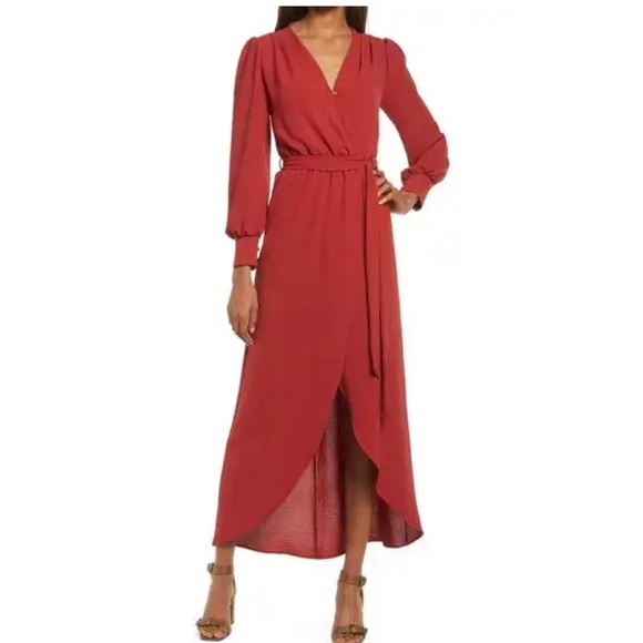 Fraiche by J dress Elegant Red Wrap Dress - Picture 1 of 5